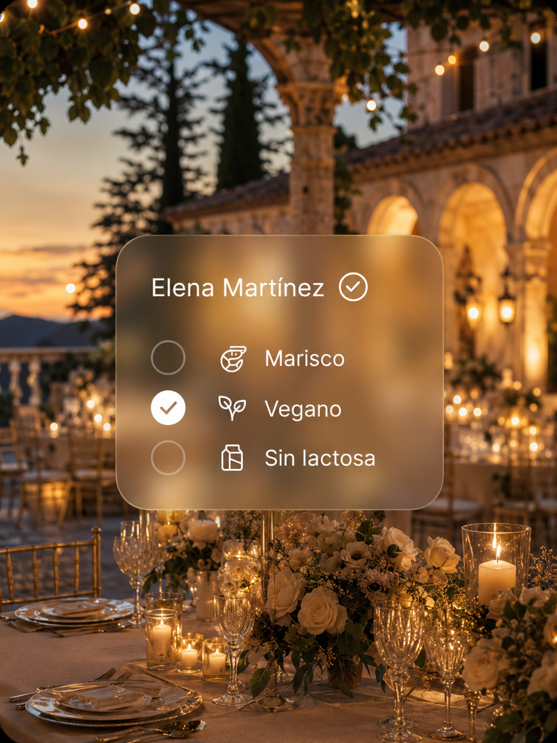 Guest list showing dietary preferences and RSVP tracking.
