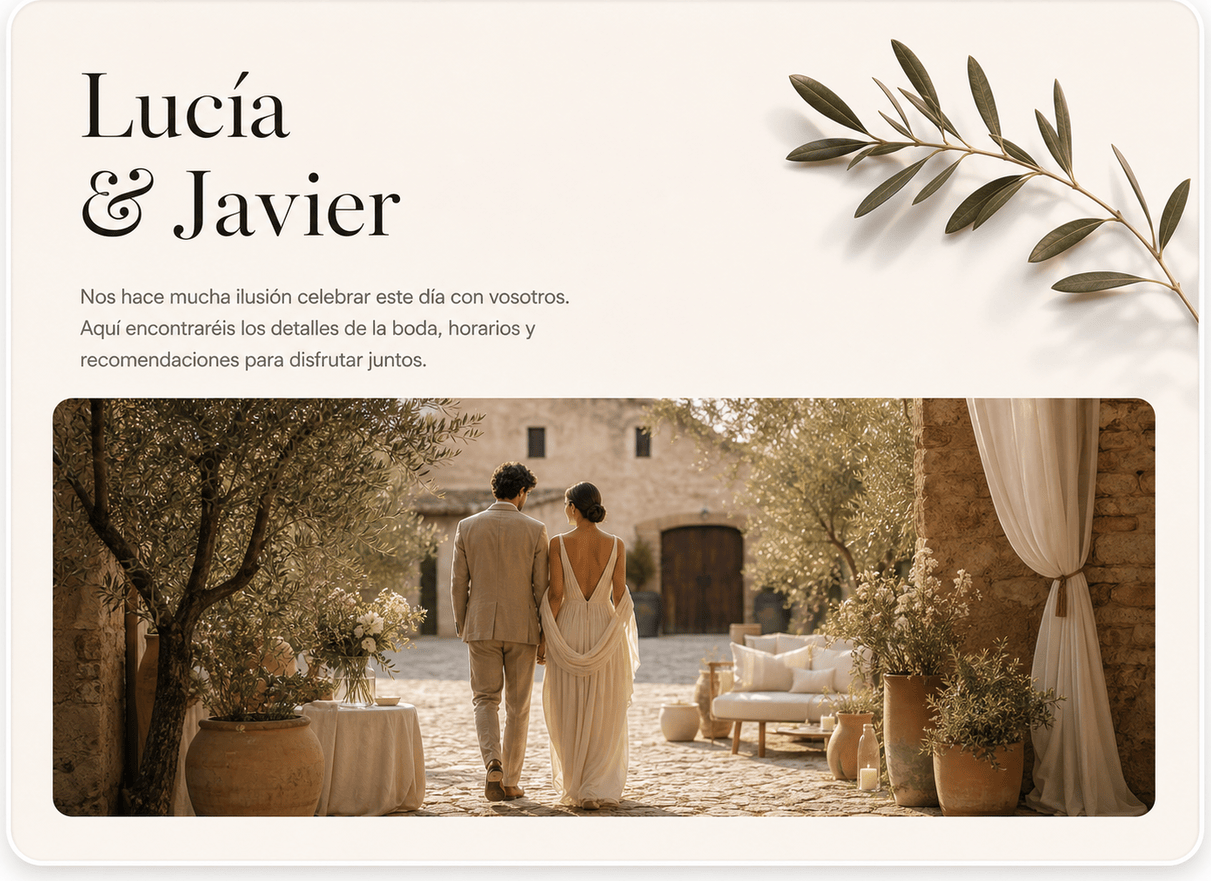 Wedding website welcome page preview.